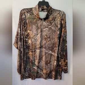 Trees Trails Brown and Green Camouflage Long Sleeve Shirt with Quarter-Zip XXL